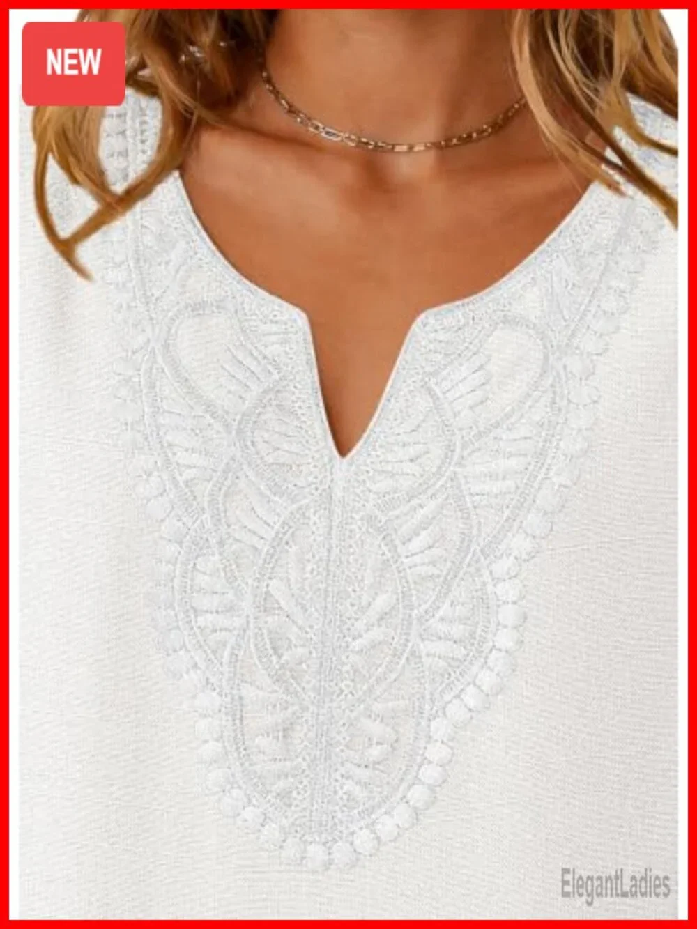 Linen Blend Boho Blouse 3/4 Sleeve V-Neck Casual Summer Top